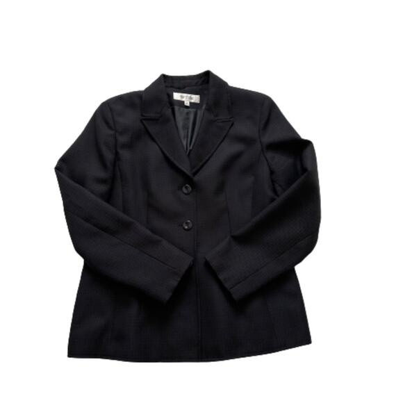 Suit Studio Blazer Black Textured Herringbone Button Front Jacket Size 12P - Picture 7 of 11